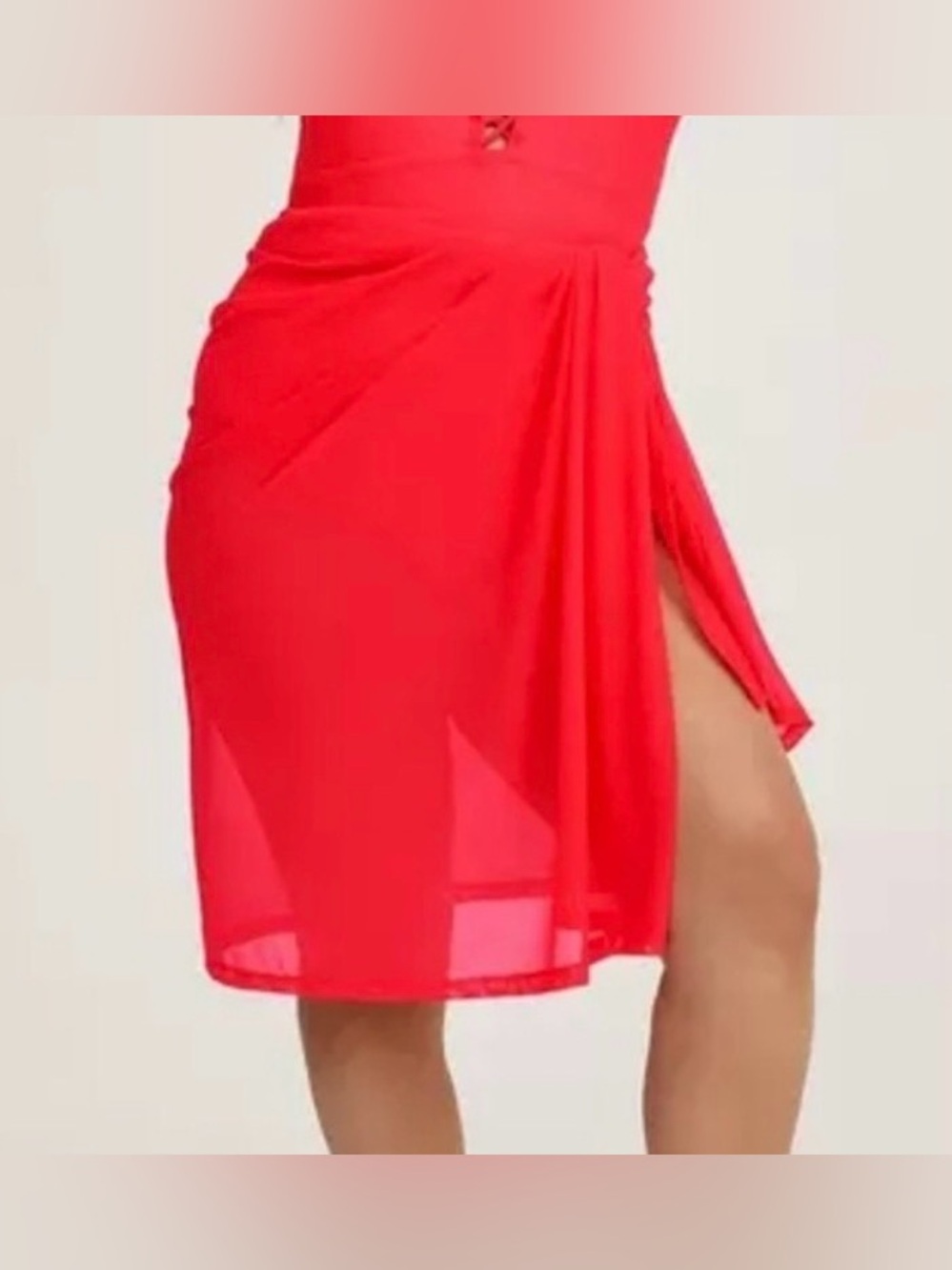 #x649 - Torrid Mesh Cover-Up Sarong Neon Coral Pink Self-Tie Wrap Semi-Sheer